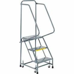 Ballymore Perforated 16"W 3 Step Steel Rolling Ladder 10"D Top Step - H318P
