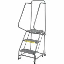 Ballymore Grip 16"W 3 Step Steel Rolling Ladder 14"D Top Step - H318G