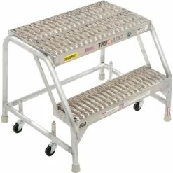 Tri-Arc 2 Step Aluminum Rolling Ladder, 24"W Grip Step, W/O Handrails - WLAR002245
