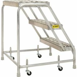 Tri-Arc 3 Step Aluminum Rolling Ladder, 24"W Grip Step, W/O Handrails - WLAR003245 -Ladders Sales Store 300924 03