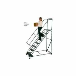 Ballymore 3 Step 16"W Steel Safety Angle Rolling Ladder W/ Handrails - Grip Tread - SWH318G