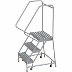 Tri-Arc 3 Step Aluminum Rolling Ladder, 24"W Ribbed Step, 30" Handrails - WLAR103244