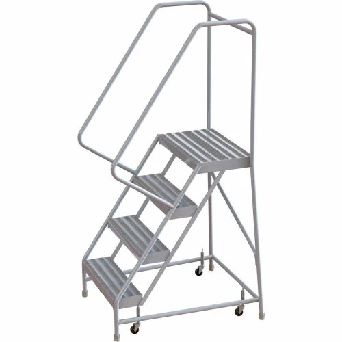 Tri-Arc 4 Step Aluminum Rolling Ladder, 24"W Ribbed Step, 30" Handrails - WLAR104244 3 Tri-Arc 4 Step Aluminum Rolling Ladder, 24"W Ribbed Step, 30" Handrails - WLAR104244