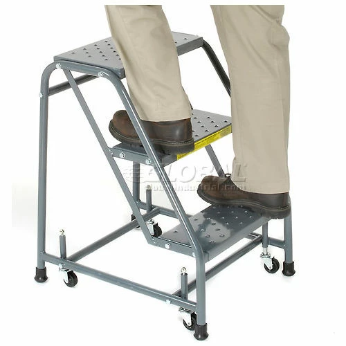 Ballymore Perforated 16"W 3 Step Steel Rolling Ladder 10"D Top Step - 318P 7 Ballymore Perforated 16"W 3 Step Steel Rolling Ladder 10"D Top Step - 318P - Image 5