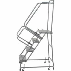 Ballymore Perforated 16"W 4 Step Steel Rolling Ladder 14"D Top Step W/ Handrails - Gray - FSH418P -Ladders Sales Store 607323 02