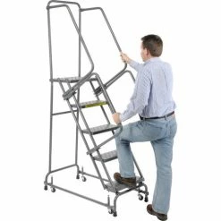 Ballymore Perforated 16"W 5 Step Steel Rolling Ladder 14"D Top Step - FSH518P -Ladders Sales Store 607324 04
