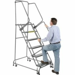 Ballymore Perforated 24"W 6 Step Steel Rolling Ladder 14"D Top Step- Lock Style A - FSH626P -Ladders Sales Store 607327 03