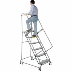 Ballymore Perforated 24"W 6 Step Steel Rolling Ladder 14"D Top Step- Lock Style A - FSH626P -Ladders Sales Store 607327 04