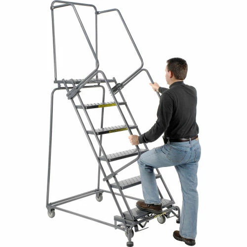 Ballymore Perforated 24"W 6 Step Steel Rolling Ladder 14"D Top Step- Lock Style B - FS063014 7 Ballymore Perforated 24"W 6 Step Steel Rolling Ladder 14"D Top Step- Lock Style B - FS063014 - Image 5