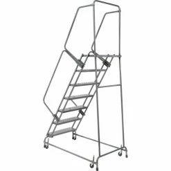 Ballymore Perforated 16"W 7 Step Steel Rolling Ladder 14"D Top Step - FSH718P