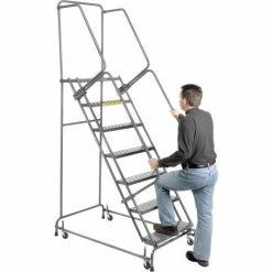 Ballymore Perforated 24"W 7 Step Steel Rolling Ladder 14"D Top Step- Lock Style A - FSH726P -Ladders Sales Store 607330 04 1