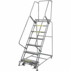 Ballymore Perforated 24"W 7 Step Steel Rolling Ladder 14"D Top Step- Lock Style B - FS073014P