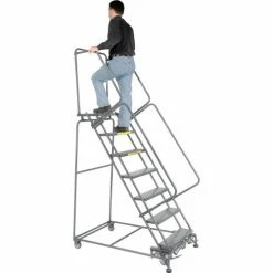 Ballymore Perforated 24"W 7 Step Steel Rolling Ladder 14"D Top Step- Lock Style B - FS073014P -Ladders Sales Store 607331 05