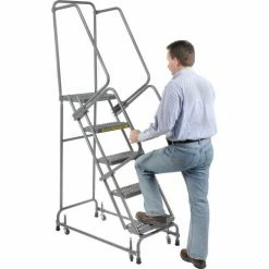 Ballymore Grip 16"W 5 Step Steel Rolling Ladder 14"D Top Step - FSH518G -Ladders Sales Store 607344 04 1