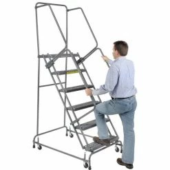 Ballymore Grip 16"W 6 Step Steel Rolling Ladder 14"D Top Step - FSH618G -Ladders Sales Store 607347 04 1