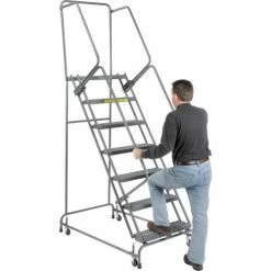 Ballymore Grip 24"W 7 Step Steel Rolling Ladder 14"D Top Step- Lock Type A - FSH726-G -Ladders Sales Store 607350 03