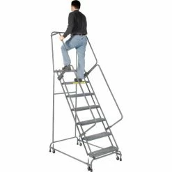 Ballymore Grip 16"W 7 Step Steel Rolling Ladder 14"D Top Step - FSH718-G -Ladders Sales Store 607350 04 1