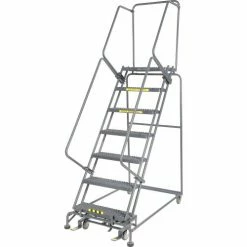 Ballymore Grip 24"W 7 Step Steel Rolling Ladder 14"D Top Step- Lock Type B - FS073014G