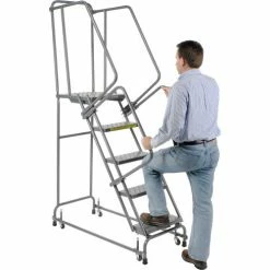Ballymore Perforated 16"W 5 Step Steel Rolling Ladder 21"D Top Step - FSH51821P -Ladders Sales Store 607364 06
