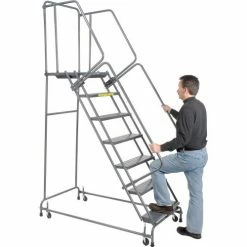 Ballymore 7-Step Steel Rolling Ladder With Perforated Tread, 32"W x 63"D -Ladders Sales Store 607370 04
