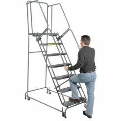 Ballymore Grip 16"W 7 Step Steel Rolling Ladder 21"D Top Step - FSH71821G -Ladders Sales Store 607390 04