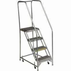 Tri-Arc 4 Step Aluminum Rolling Ladder, 24"W Grip Step, 30" Handrails - WLAR104245