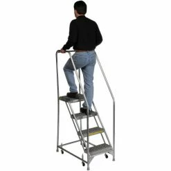Tri-Arc 4 Step Aluminum Rolling Ladder, 16"W Grip Step, 30" Handrails - WLAR104165 25 Tri-Arc 4 Step Aluminum Rolling Ladder, 16"W Grip Step, 30" Handrails - WLAR104165 -Ladders Sales Store 703204 04 1