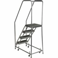Tri-Arc 4 Step Aluminum Rolling Ladder, 24"W Grip Step, 30" Handrails - WLAR104245 -Ladders Sales Store 703204 6