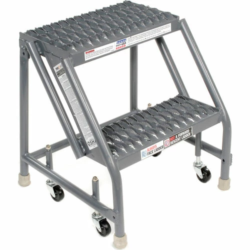 Tri-Arc Grip 16"W 2 Step Steel Rolling Ladder 10"D Top Step - KDSR002162 3 Tri-Arc Grip 16"W 2 Step Steel Rolling Ladder 10"D Top Step - KDSR002162