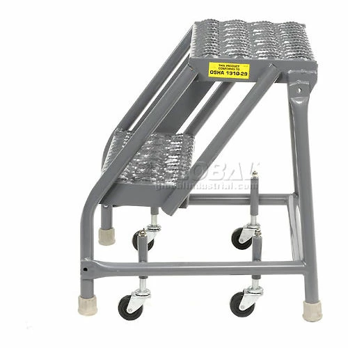 Tri-Arc Grip 16"W 2 Step Steel Rolling Ladder 10"D Top Step - KDSR002162 5 Tri-Arc Grip 16"W 2 Step Steel Rolling Ladder 10"D Top Step - KDSR002162 - Image 3