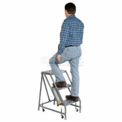 Tri-Arc Perforated 16"W 3 Step Steel Rolling Ladder 10"D Top Step - KDSR003166 -Ladders Sales Store 861014PS 04