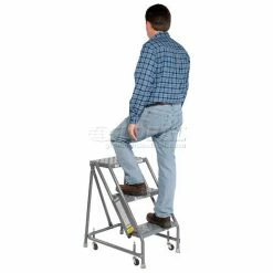Tri-Arc Perforated 16"W 3 Step Steel Rolling Ladder 20"D Top Step - KDSR003166-D2 -Ladders Sales Store 861014PS 05 1