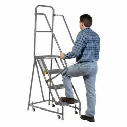 Tri-Arc Grip 16"W 4 Step Steel Rolling Ladder 10"D Top Step - KDSR104162 -Ladders Sales Store 861016gs 02