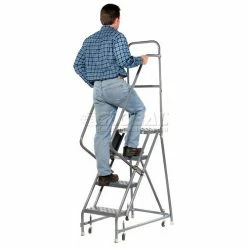 Tri-Arc Perforated 16"W 4 Step Steel Rolling Ladder 10"D Top Step - KDSR104166 26 Tri-Arc Perforated 16"W 4 Step Steel Rolling Ladder 10"D Top Step - KDSR104166 -Ladders Sales Store 861016ps 04