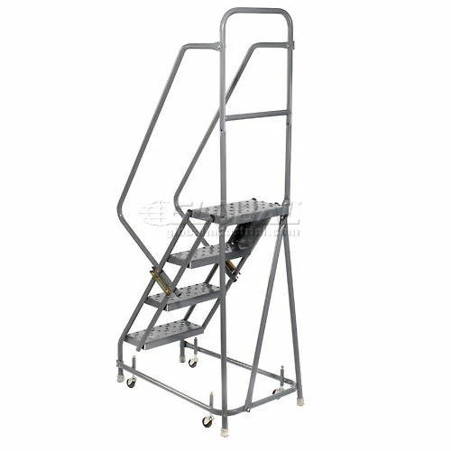 Tri-Arc Perforated 16"W 4 Step Steel Rolling Ladder 10"D Top Step - KDSR104166 8 Tri-Arc Perforated 16"W 4 Step Steel Rolling Ladder 10"D Top Step - KDSR104166 - Image 6
