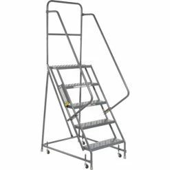 Tri-Arc Perforated 16"W 5 Step Steel Rolling Ladder 10"D Top Step - KDSR105166