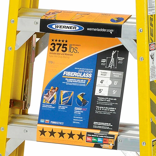 Werner 4' Fiberglass Step Ladder w/ Aluminum Tool Tray 375 lb. Cap - 7304 5 Werner 4' Fiberglass Step Ladder w/ Aluminum Tool Tray 375 lb. Cap - 7304 - Image 3