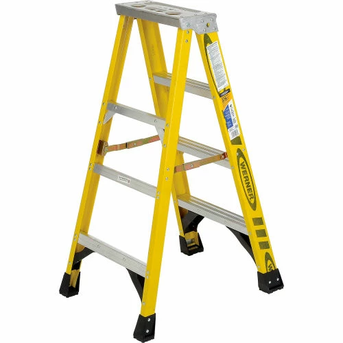 Werner 4' Fiberglass Step Ladder w/ Aluminum Tool Tray 375 lb. Cap - 7304 8 Werner 4' Fiberglass Step Ladder w/ Aluminum Tool Tray 375 lb. Cap - 7304 - Image 6