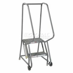 Tri-Arc 2 Step Steel 16"W Step Tilt And Roll Ladder - Grip Strut Tread - KDTF102162