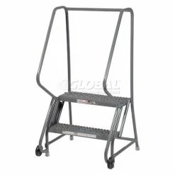 Tri-Arc 2 Step Steel 24"W Step Tilt And Roll Ladder - Grip Strut Tread - KDTF102242