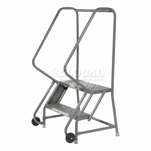 Tri-Arc 2 Step Steel 24"W Step Tilt And Roll Ladder - Perforated Tread - KDTF102246 4 Tri-Arc 2 Step Steel 24"W Step Tilt And Roll Ladder - Perforated Tread - KDTF102246 - Image 2