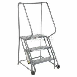 Tri-Arc 3 Step Steel 24"W Step Tilt And Roll Ladder - Perforated Tread - KDTF103246