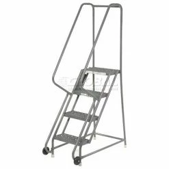Tri-Arc 4 Step Steel 16"W Step Tilt And Roll Ladder - Grip Strut Tread - KDTF104162