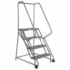 Tri-Arc 4 Step Steel 24"W Step Tilt And Roll Ladder - Grip Strut Tread - KDTF104242