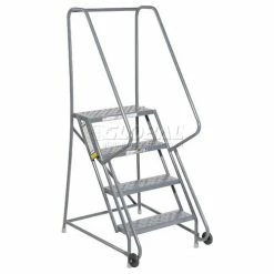 Tri-Arc 4 Step Steel 24"W Step Tilt And Roll Ladder - Perforated Tread - KDTF104246