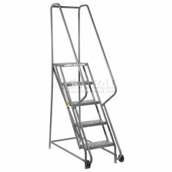 Tri-Arc 5 Step Steel 16"W Step Tilt And Roll Ladder - Perforated Tread - KDTF105166