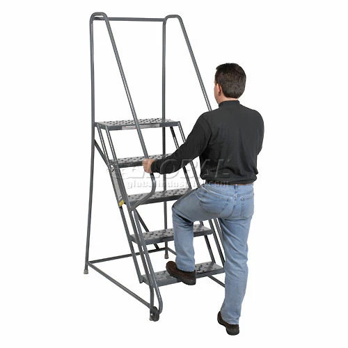 Tri-Arc 5 Step Steel 24"W Step Tilt And Roll Ladder - Perforated Tread - KDTF105246 9 Tri-Arc 5 Step Steel 24"W Step Tilt And Roll Ladder - Perforated Tread - KDTF105246 - Image 7