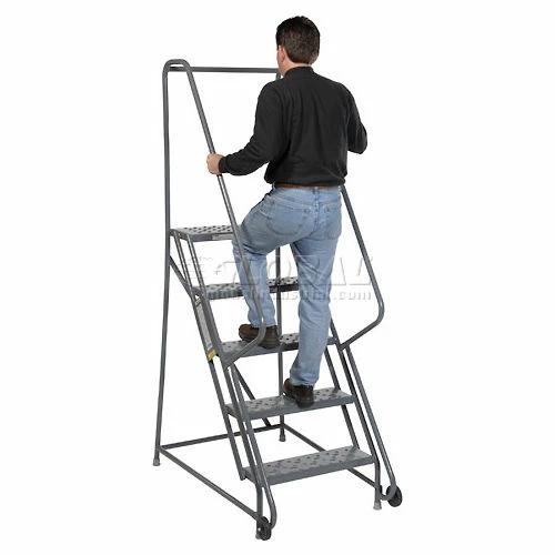 Tri-Arc 5 Step Steel 24"W Step Tilt And Roll Ladder - Perforated Tread - KDTF105246 10 Tri-Arc 5 Step Steel 24"W Step Tilt And Roll Ladder - Perforated Tread - KDTF105246 - Image 8