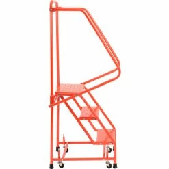 Ballymore Perforated 16"W 3 Step Steel Rolling Ladder 10"D Top Step W/ Handrails - Orange - H318P-O -Ladders Sales Store B1834594 02