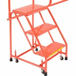 Ballymore Perforated 16"W 3 Step Steel Rolling Ladder 10"D Top Step W/ Handrails - Orange - H318P-O -Ladders Sales Store B1834594 03